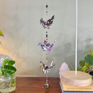 Origami Ornament #2420 - Triple Large Crane with Glass Beads